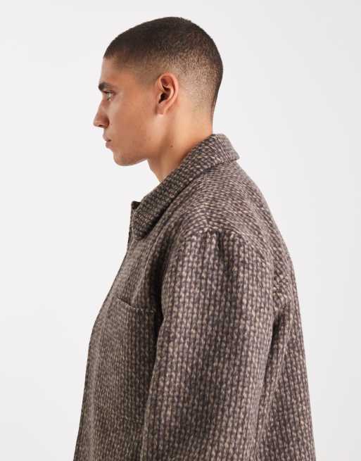 Chaqueta Harrington marrón con patrón de espiga de tejido efecto lana de ASOS DESIGN, 4 de 5