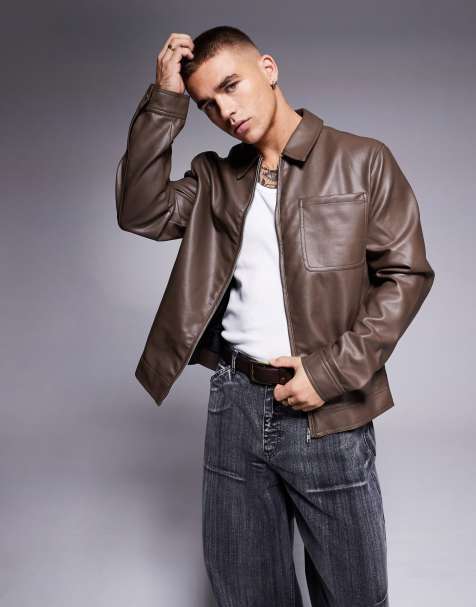 Chaqueta Harrington marrón de cuero sintético de ASOS DESIGN - view 1