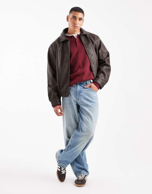 Chaqueta Harrington marrón de cuero sintético de Hollister, 2 de 5