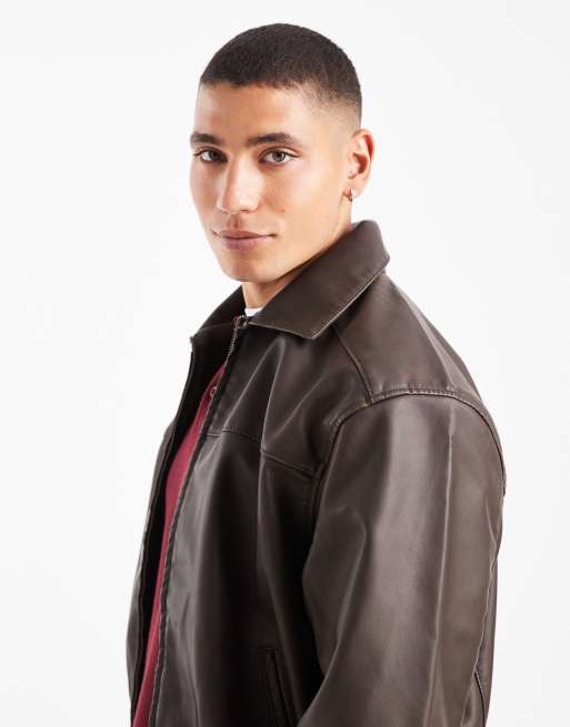 Chaqueta Harrington marrón de cuero sintético de Hollister, 4 de 5
