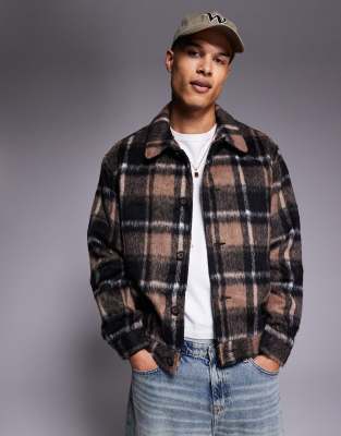 Chaqueta Harrington negra a cuadros de tejido efecto lana de ASOS DESIGN - view 1