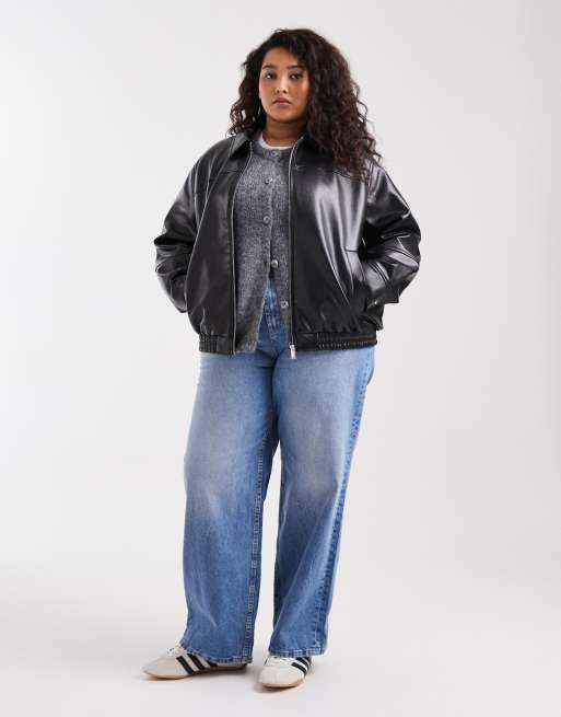 Chaqueta Harrington negra con cremallera delantera de tejido efecto cuero de Vero Moda Curve, 2 de 4