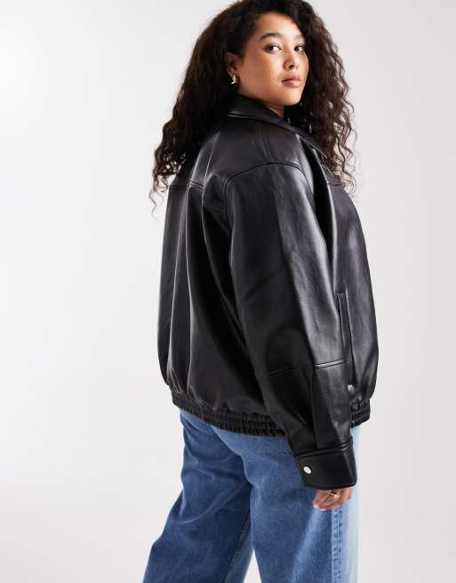 Chaqueta Harrington negra con cremallera delantera de tejido efecto cuero de Vero Moda Curve, 3 de 4