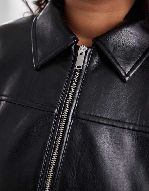 Chaqueta Harrington negra con cremallera delantera de tejido efecto cuero de Vero Moda Curve, 4 de 4