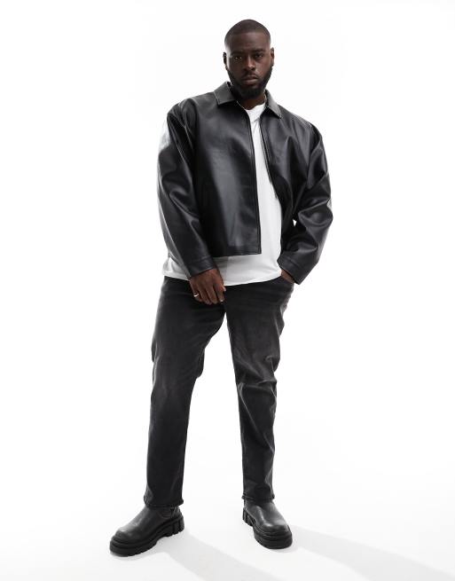 Chaqueta Harrington negra de corte cuadrado de cuero sintético de ASOS DESIGN, 2 de 4