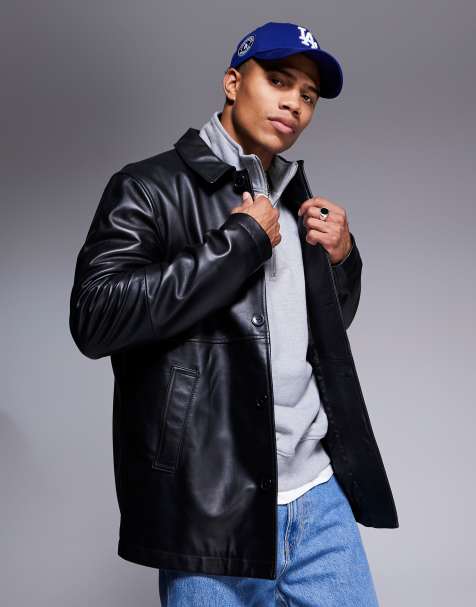 Chaqueta Harrington negra de cuero auténtico premium de ASOS DESIGN - view 1