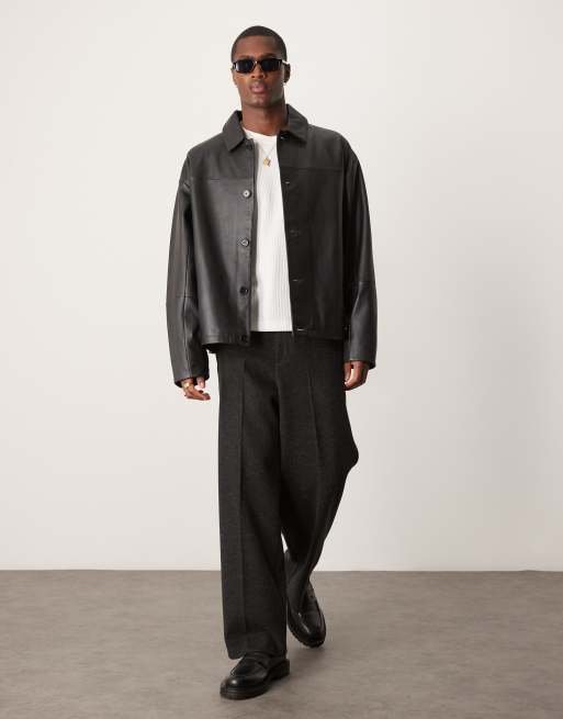 Chaqueta Harrington negra de cuero auténtico premium de ASOS DESIGN, 2 de 4