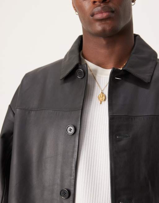 Chaqueta Harrington negra de cuero auténtico premium de ASOS DESIGN, 4 de 4