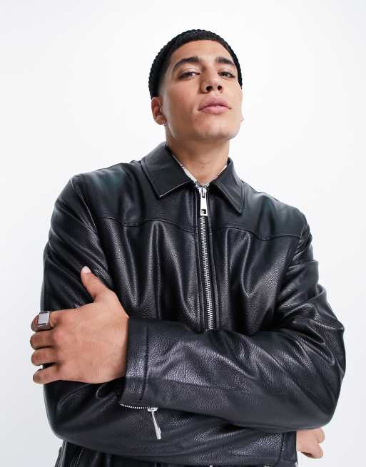 Chaqueta Harrington negra de cuero sintético con forro de borreguito de ASOS DESIGN, 3 de 4