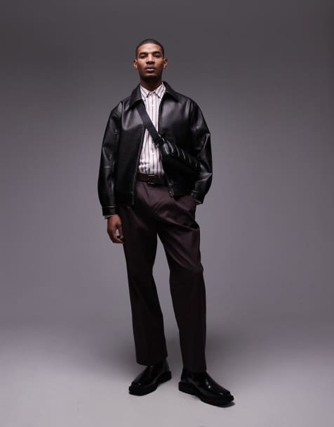 Chaqueta Harrington negra de cuero sintético de Topman - view 1