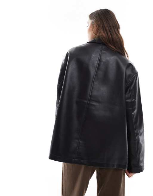 Chaqueta Harrington negra de tejido efecto cuero de ASOS DESIGN, 4 de 4