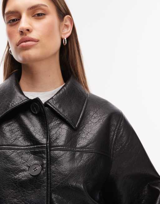 Chaqueta Harrington negra de tejido efecto cuero de ASOS DESIGN, 3 de 4