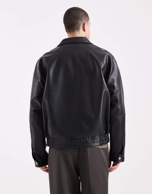 Chaqueta Harrington negra holgada de cuero sintético de ASOS DESIGN, 3 de 5