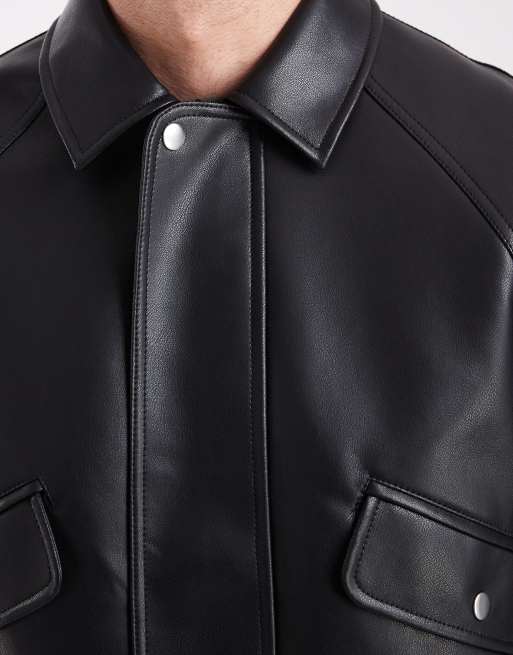 Chaqueta Harrington negra holgada de cuero sintético de ASOS DESIGN, 5 de 5