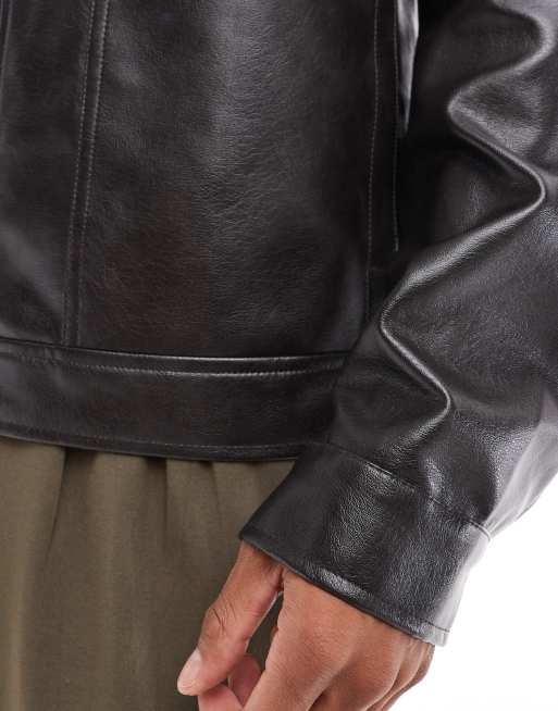 Chaqueta Harrington negro lavado de cuero sintético de ASOS DESIGN, 3 de 4