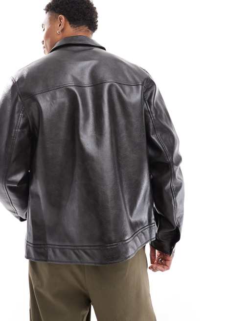 Chaqueta Harrington negro lavado de cuero sintético de ASOS DESIGN, 4 de 4