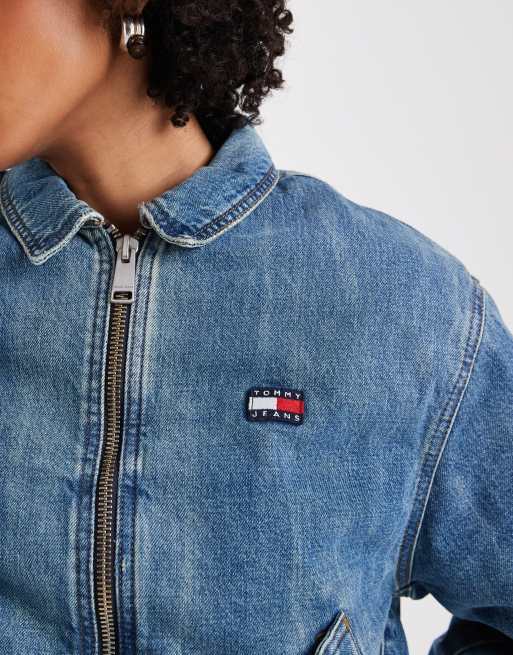 Chaqueta Harrington vaquera acolchada con lavado azul medio de Tommy Jeans , 3 de 4