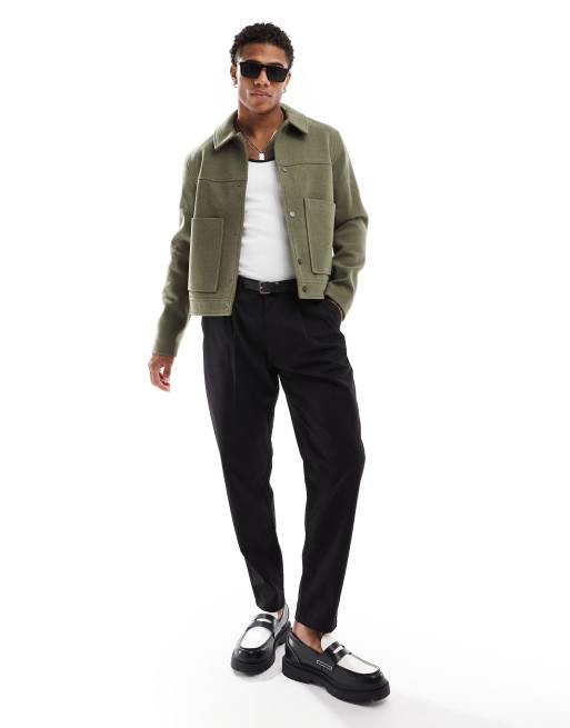 Chaqueta Harrington verde de tejido efecto lana de ASOS DESIGN
