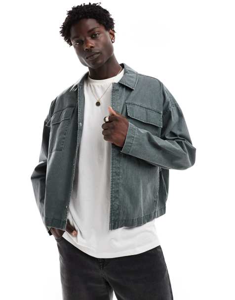 Chaqueta Harrington verde lavado extragrande de ASOS DESIGN - view 1