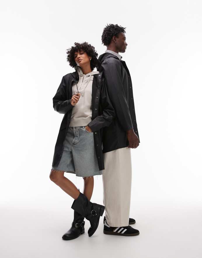 Rains Chaqueta larga negra unisex impermeable 12020 de