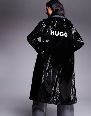 Chaqueta larga negro ultrabrillante con logo estampado en la espalda Fenton de HUGO Blue - view 1