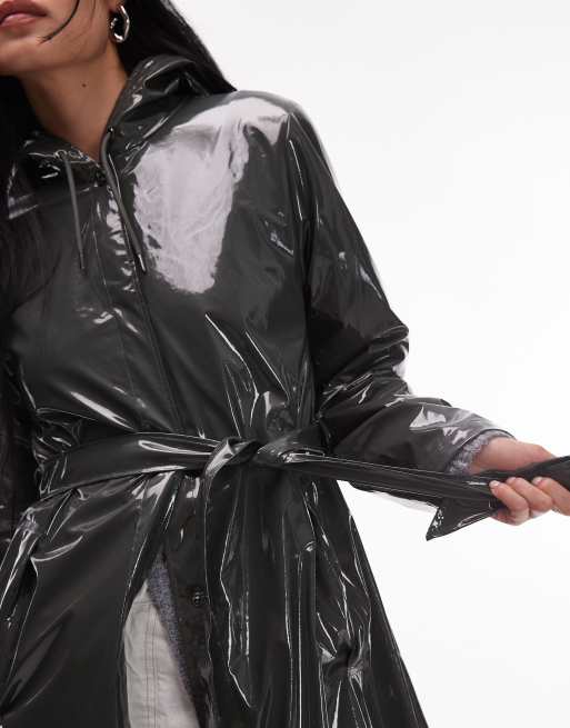 Chaqueta larga verde brillante resistente al agua de corte acampanado con cinturón 12040 de Rains, 3 de 4
