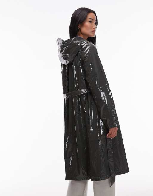 Chaqueta larga verde brillante resistente al agua de corte acampanado con cinturón 12040 de Rains, 4 de 4