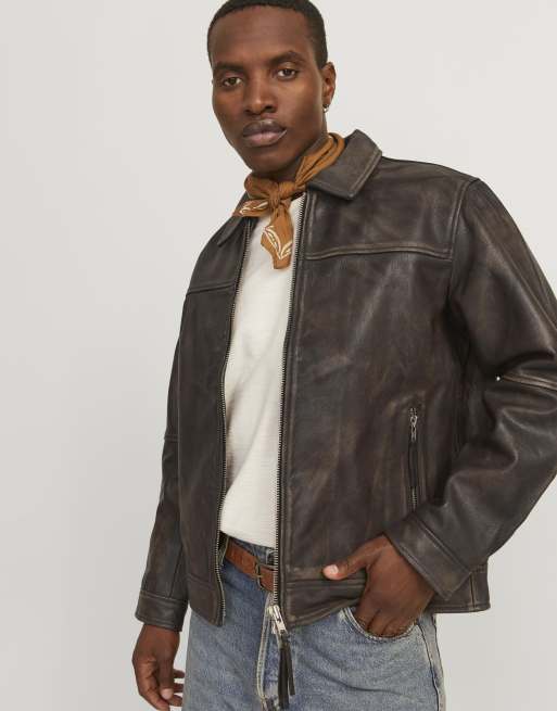 Chaqueta marrón chocolate de cuero de Jack & Jones, 4 de 7