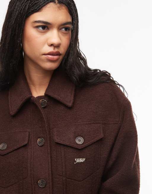 Chaqueta marrón chocolate de estilo camionero de lana de Tommy Jeans, 4 de 4