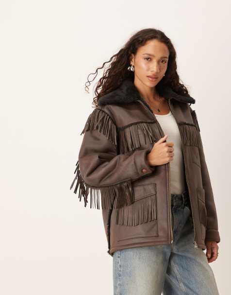 Chaqueta marrón con flecos de borreguito sintético de Wrangler - view 1