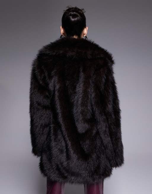 Chaqueta marrón con solapas extragrandes de piel sintética exclusiva de The Frolic, 4 de 4