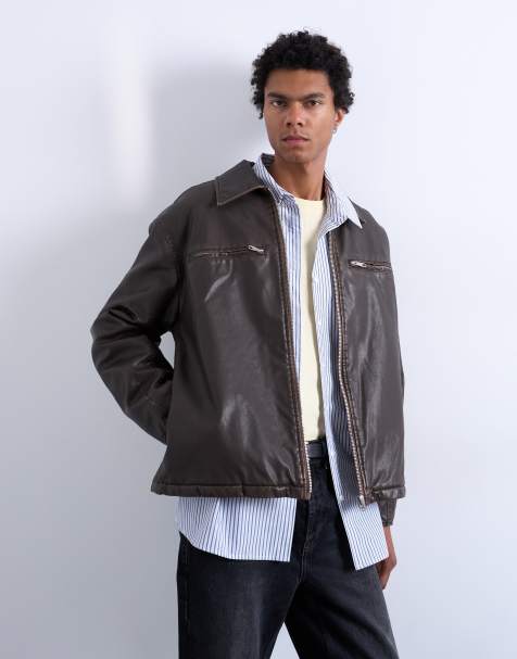 Chaqueta marrón de cuero sintético de Topman - view 1