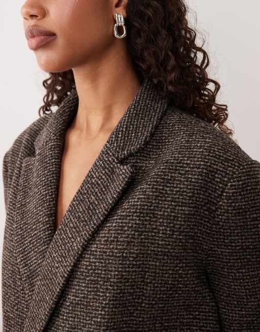 Chaqueta marrón de estilo clásico con doble botonadura de mezcla de lana premium de AWARE, 4 de 4