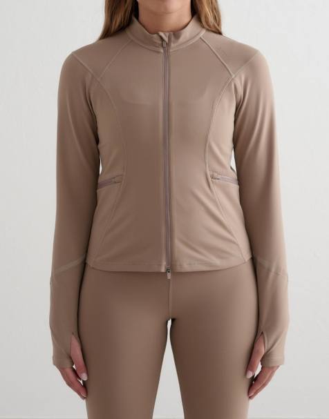 Chaqueta marrón expreso cálida con cremallera y detalles reflectantes de Aim'n - view 1