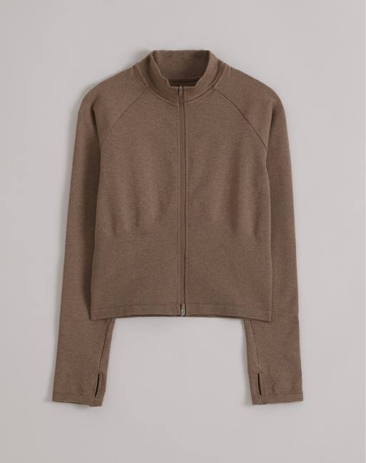 Chaqueta marrón expreso melange moldeadora sin costuras con cremallera Shape Seamless de Aim'n, 4 de 4