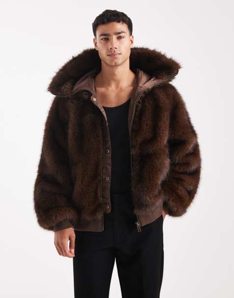 Chaqueta marrón extragrande con capucha de piel sintética de ASOS DESIGN - view 1