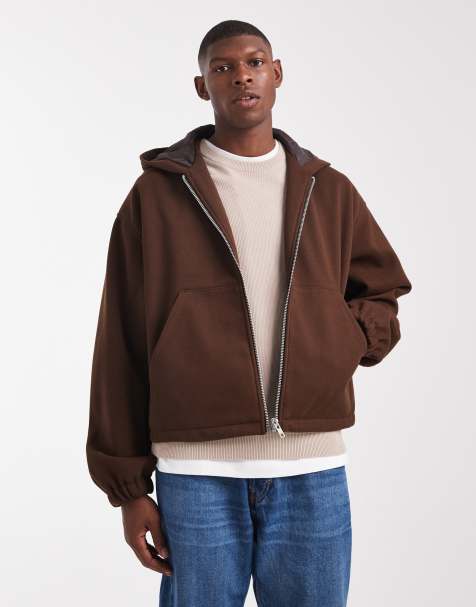 Chaqueta marrón extragrande con capucha de tejido efecto lana de ASOS DESIGN - view 1