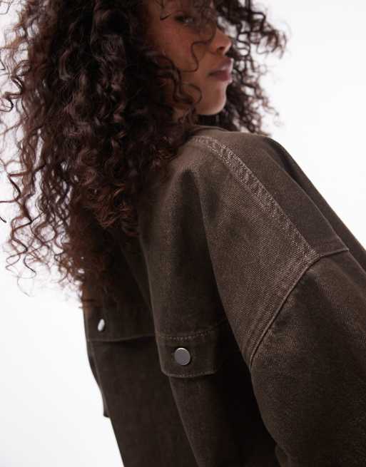 Chaqueta marrón extragrande de algodón con cuello de pana de Topshop, 4 de 4