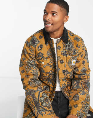 Chaqueta marrón forrada con estampado de cachemir Michigan de Carhartt WIP