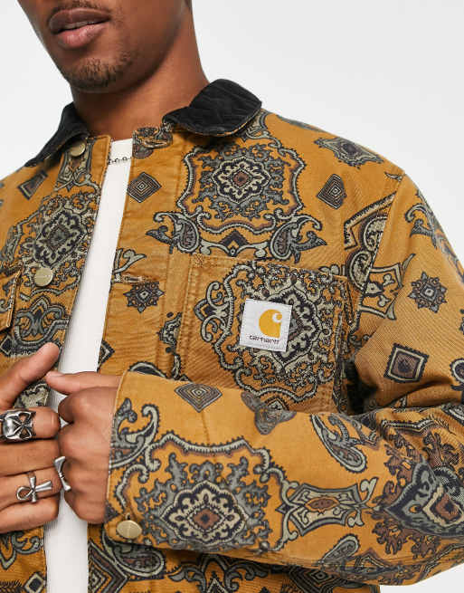 Chaqueta marrón forrada con estampado de cachemir Michigan de Carhartt WIP, 3 de 4