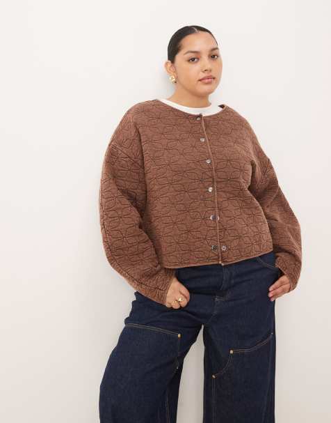 Chaqueta marrón lavado guateada de ASOS DESIGN Curve - view 1