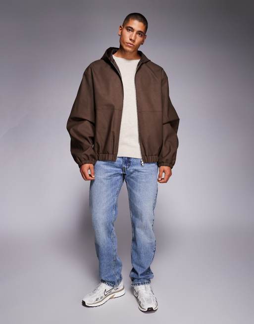 Chaqueta marrón oscuro con cremallera de cuero sintético de ASOS DESIGN, 2 de 5