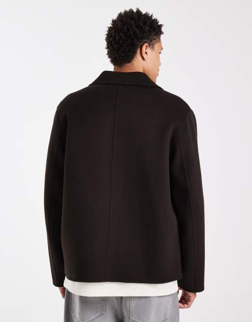 Chaqueta marrón oscuro de estilo worker con diseño de doble capa de tejido rico en lana de ARKET, 3 de 6