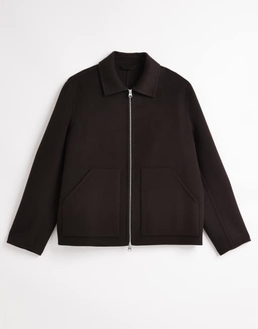 Chaqueta marrón oscuro de estilo worker con diseño de doble capa de tejido rico en lana de ARKET, 6 de 6