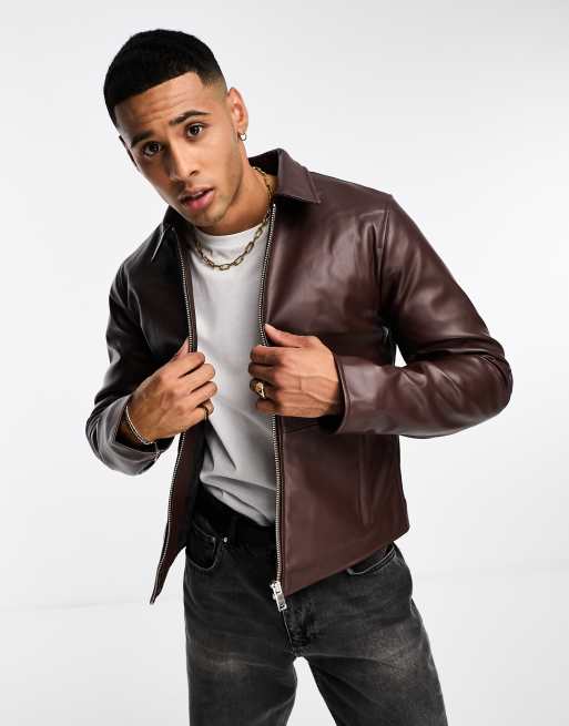 Chaqueta marrón oscuro de estilo worker de cuero sintético de Bolongaro Trevor