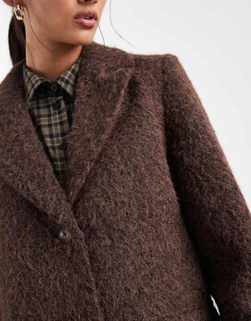 Chaqueta marrón oscuro estilo americana extragrande de tejido texturizado cálido de Object, 2 de 4