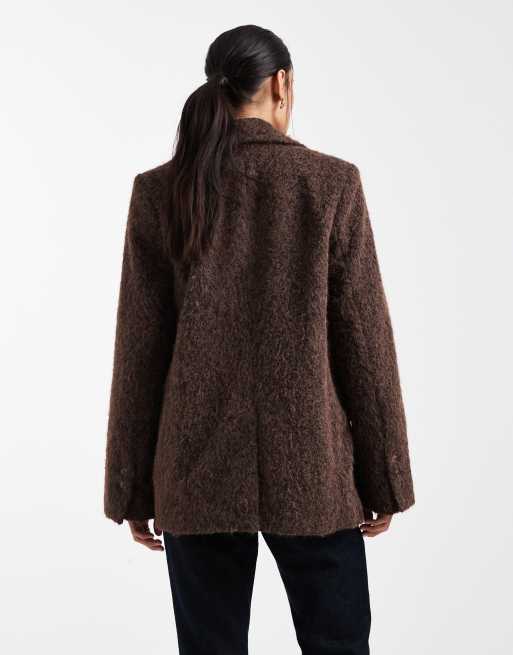 Chaqueta marrón oscuro estilo americana extragrande de tejido texturizado cálido de Object, 4 de 4