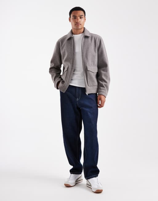 Chaqueta marrón topo con cremallera delantera y cuello de solapas de tejido efecto lana de Threadbare, 2 de 5
