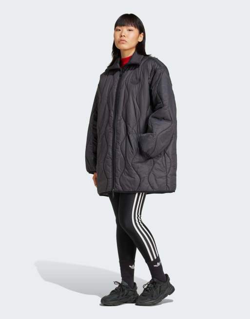Chaqueta midi negra guateada de adidas Originals