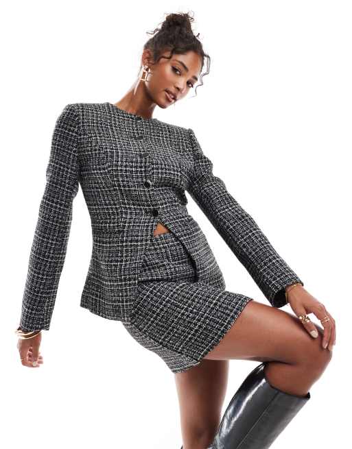 Chaqueta monocromática con cintura entallada de bouclé de ASOS DESIGN (parte de un conjunto)